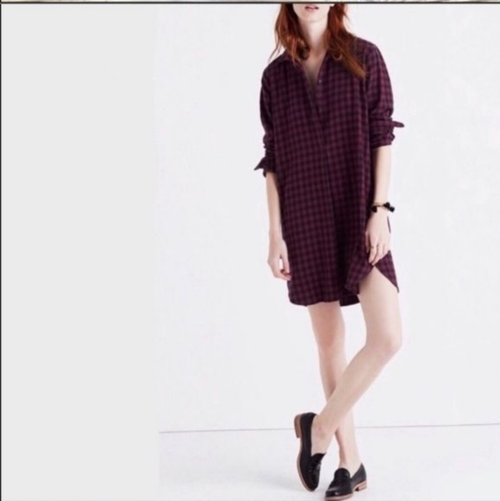 Madewell Flannel Side Button Shirtdress Red and Black Plaid Size Small